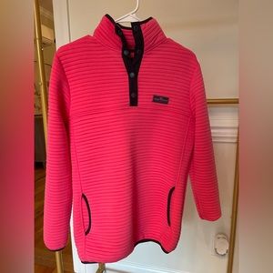 Simply Southern bright pink & navy quilted pullover, quarter button down.
